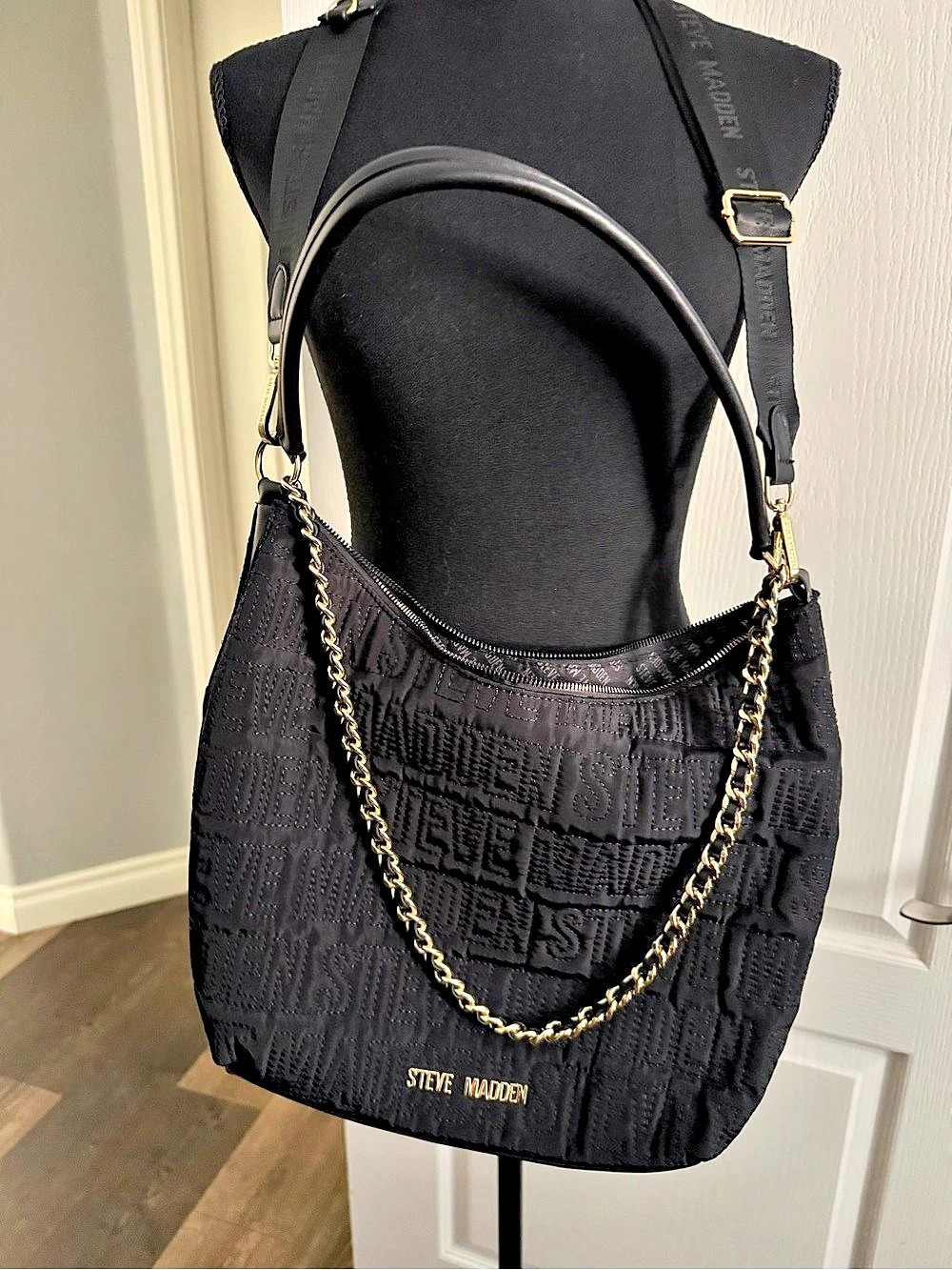 Steve Madden Black Shoulder Bag with Gold-Tone Hardware